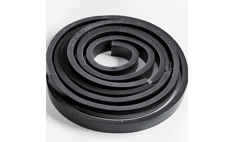 Joints d’étanchéité en caoutchouc noir pour batardeaux, enroulés en spirale.