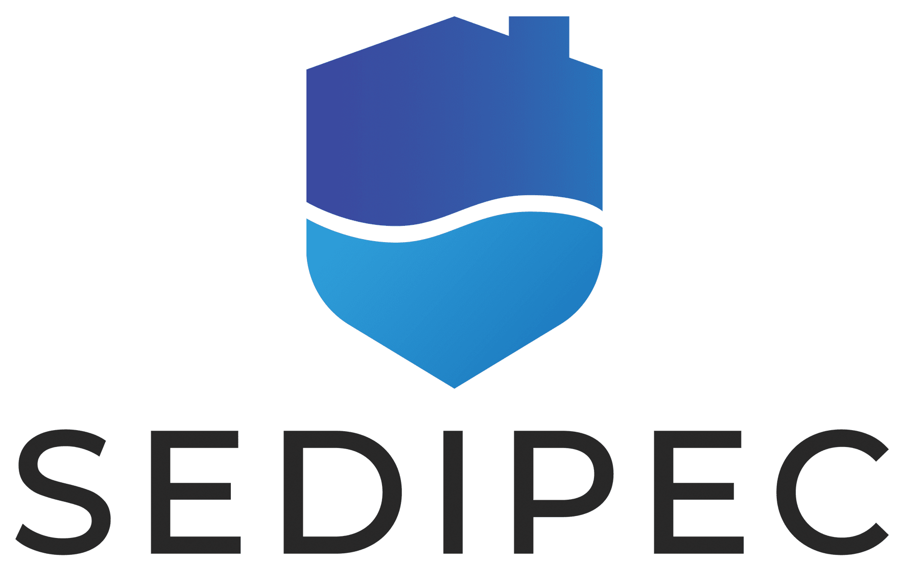 Logo de SEDIPEC avec un bouclier stylisé et des vagues représentant la protection contre les inondations.