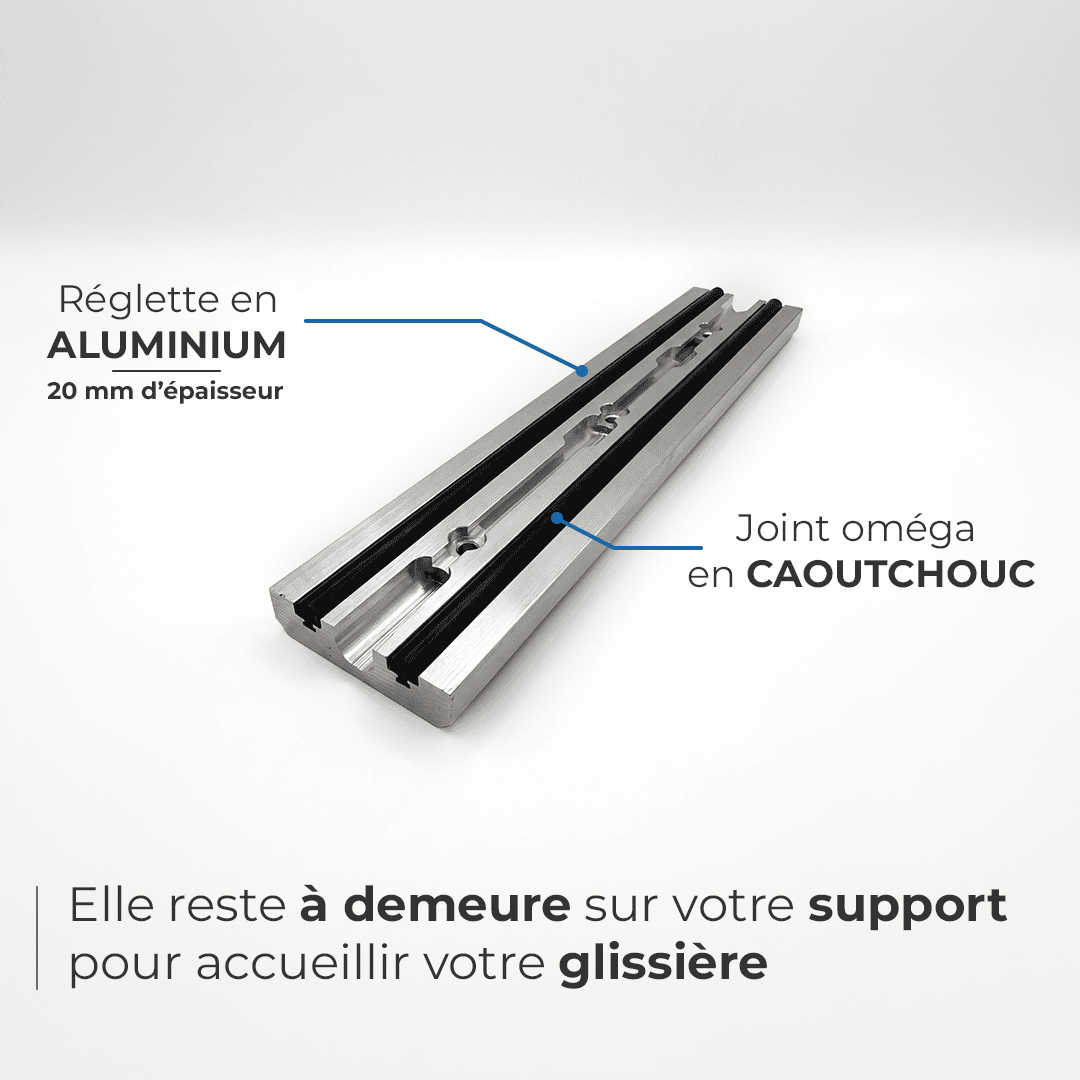 Réglette latérale en aluminium avec deux joints oméga en caoutchouc, pour batardeau CASTOR+