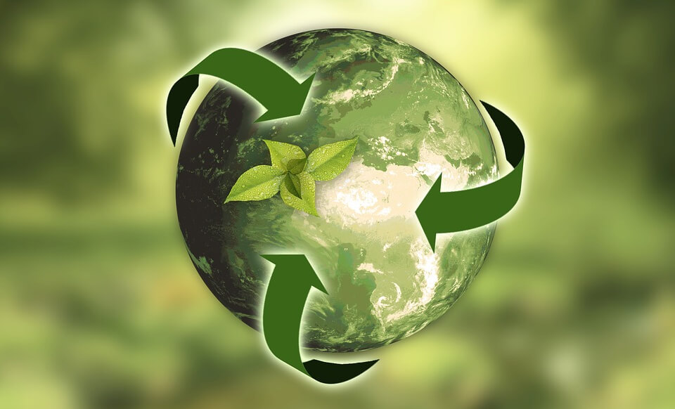 planète et logo recyclage