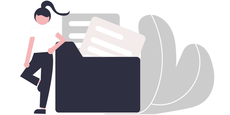 Diagnostic réalisé Illustration représentant une femme accoudée à dossier informatique contenant des fichiers