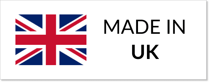 Label "Made in UK" avec le drapeau du Royaume-Uni.