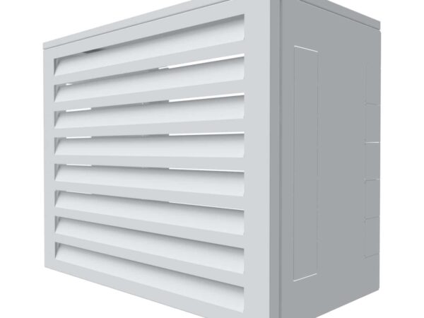 Cache climatisation ATOLE blanc en aluminium thermolaqué, lames horizontales inclinées