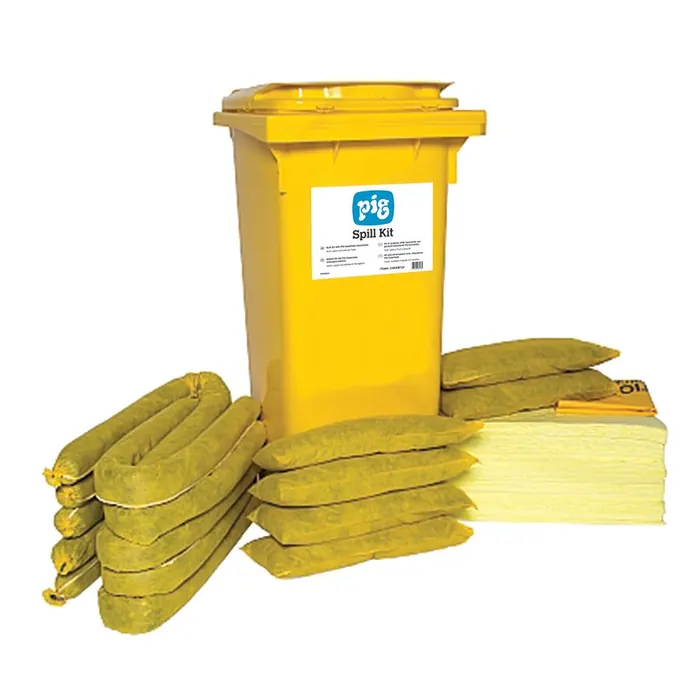 Kit d'intervention antipollution en conteneur sur roulettes.